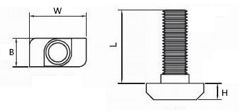 Drop-in T Head Bolt drawing